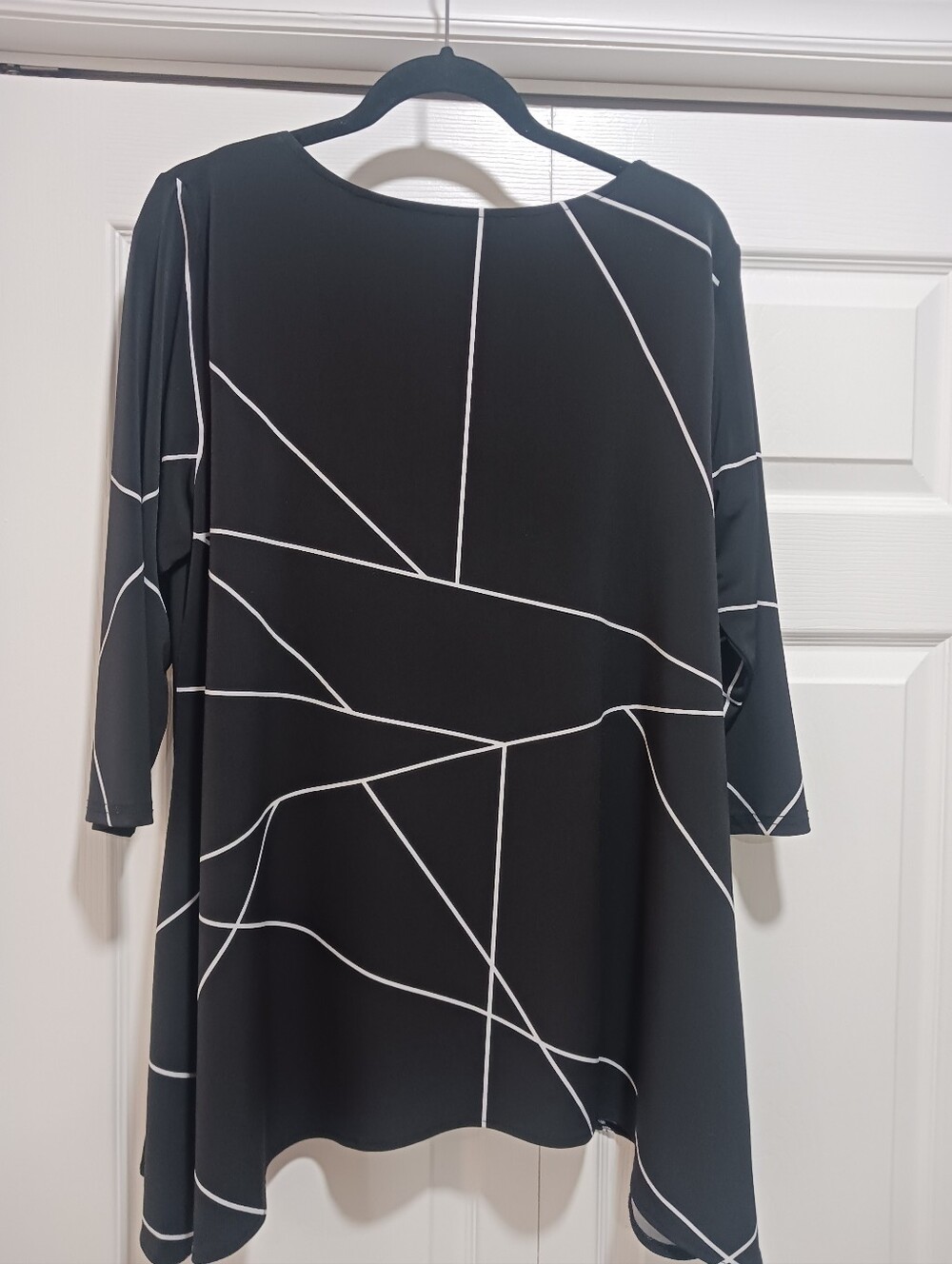 Alfani Black Tunic Top with White Geometric Lines